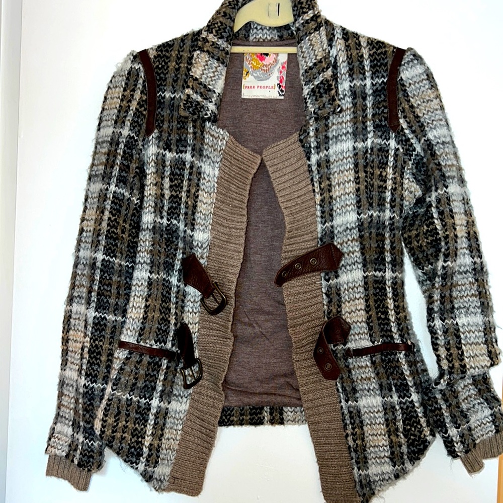 free people size 4 brown sweater blazer jacket